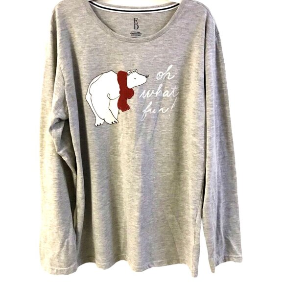 ED Ellen Degeneres Gray LS Tee With Polar Bear Holiday Graphic Size M - Picture 1 of 4